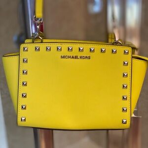 Michael Kors Yellow Saffiano Studded Crossbody Bag